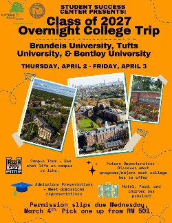 Class of 2027 Overnight College Trip, April 2-3
